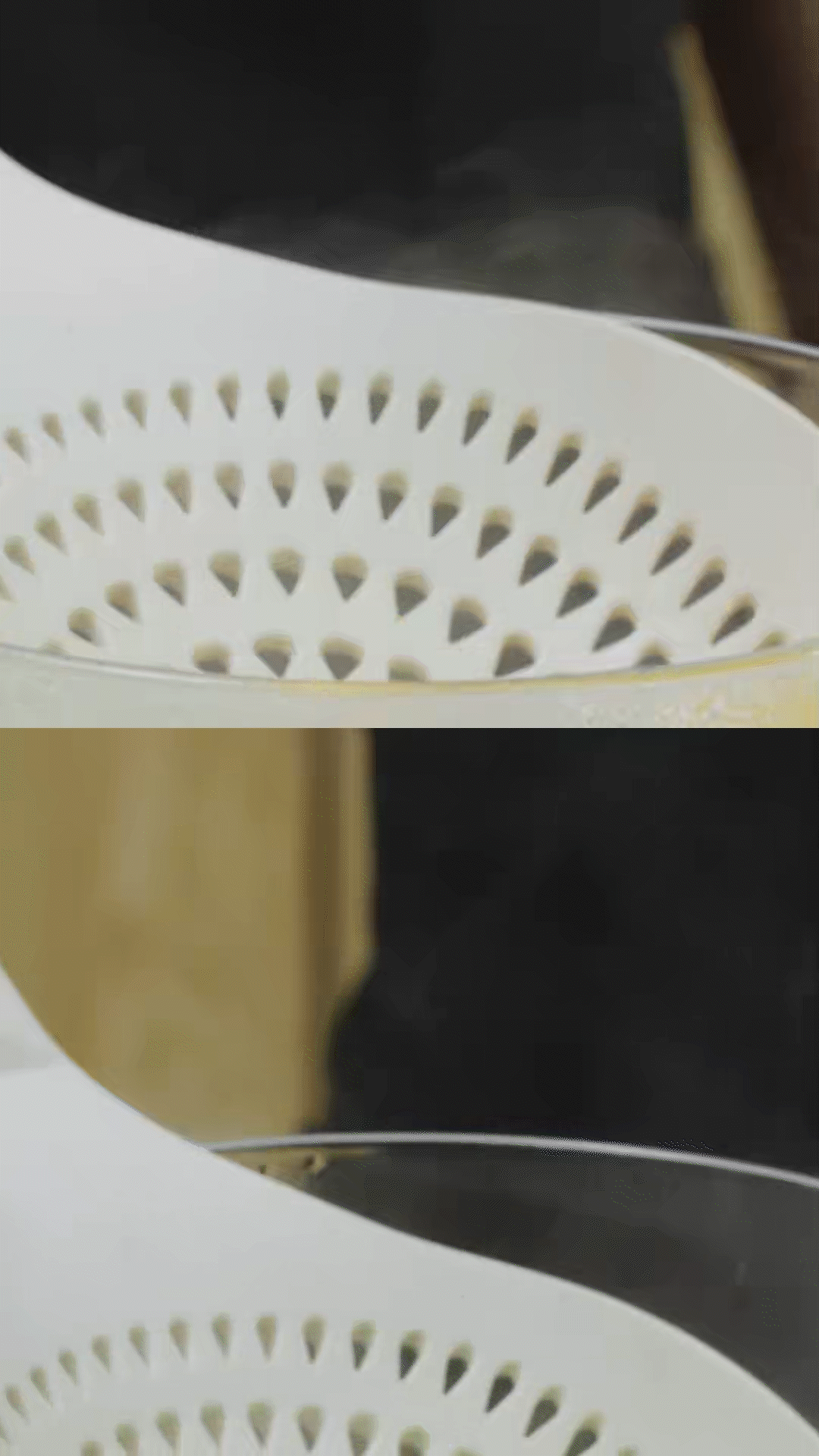 玉米筍對(duì)半切開、口蘑切片、豌豆去殼
